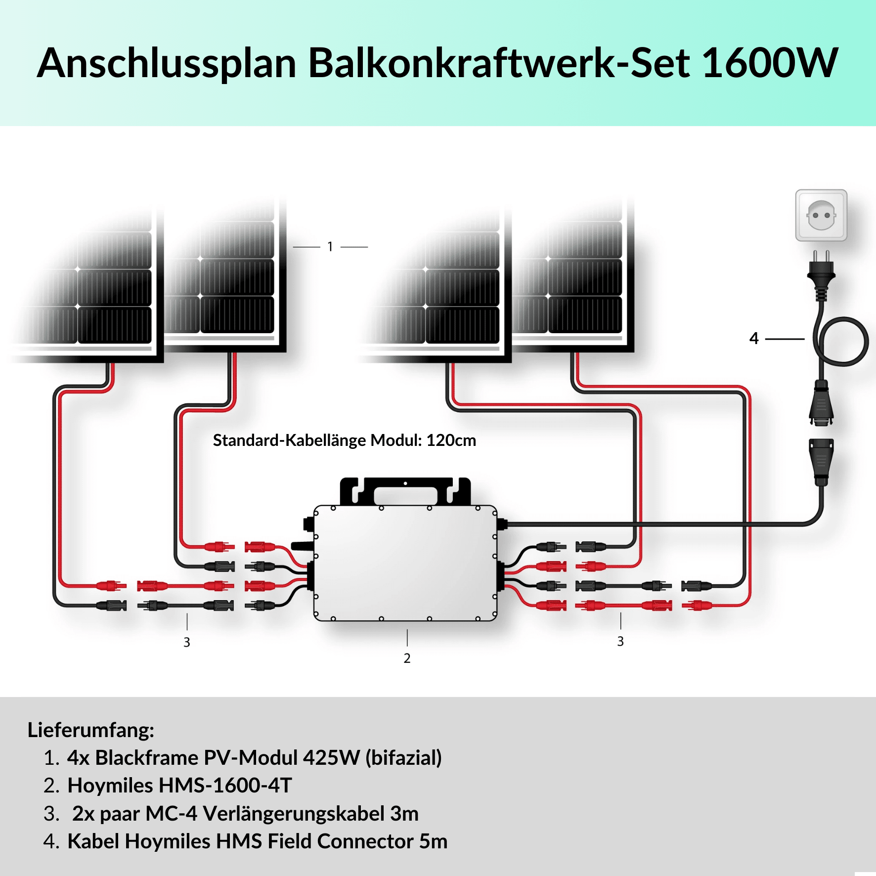 Centrale elettrica da balcone 1600W set completo - Schema elettrico