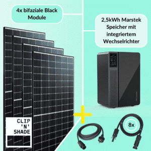 Centrale elettrica da balcone da 1600W composta da 4 moduli fotovoltaici e accumulo Marstek con inverter integrato da 800W.