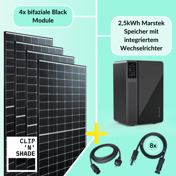 Centrale elettrica da balcone da 1600W composta da 4 moduli fotovoltaici e accumulo Marstek con inverter integrato da 800W.