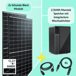 Centrale elettrica da balcone da 800W composta da 2 moduli fotovoltaici e sistema di accumulo Marstek con inverter integrato da 800W.