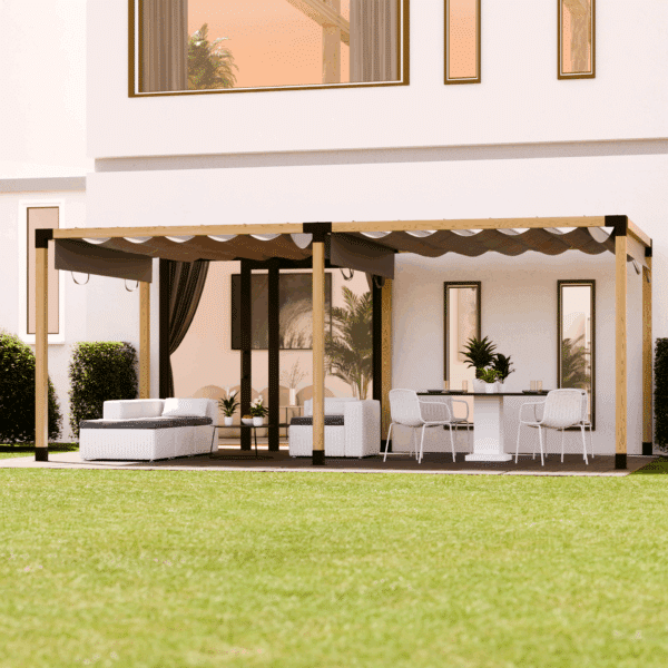 Copertura a pergola doppia autoportante e scorrevole in tessuto 2