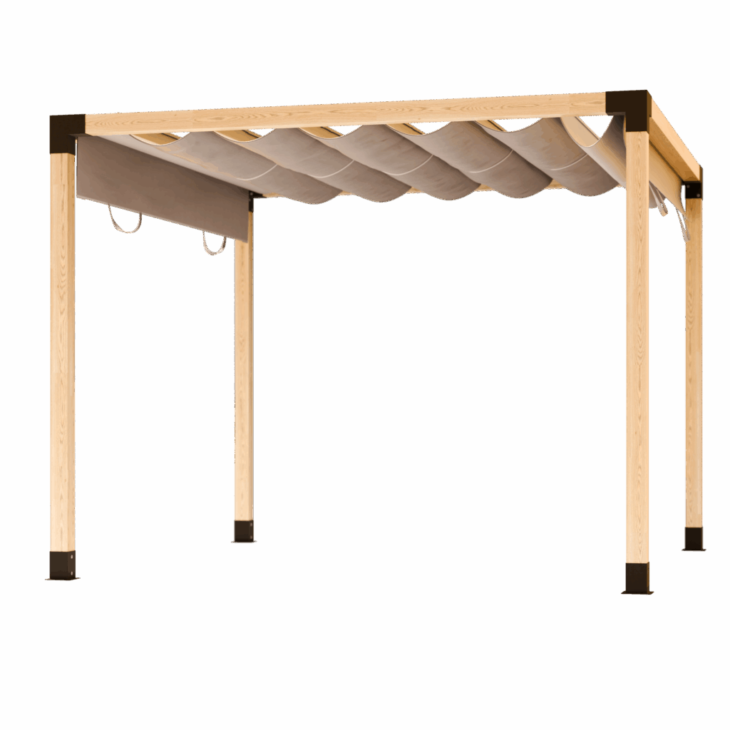 Copertura a pergola autoportante con tetto scorrevole in tessuto 1