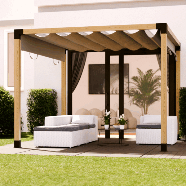 Pergola autoportante con tetto scorrevole in tessuto 2
