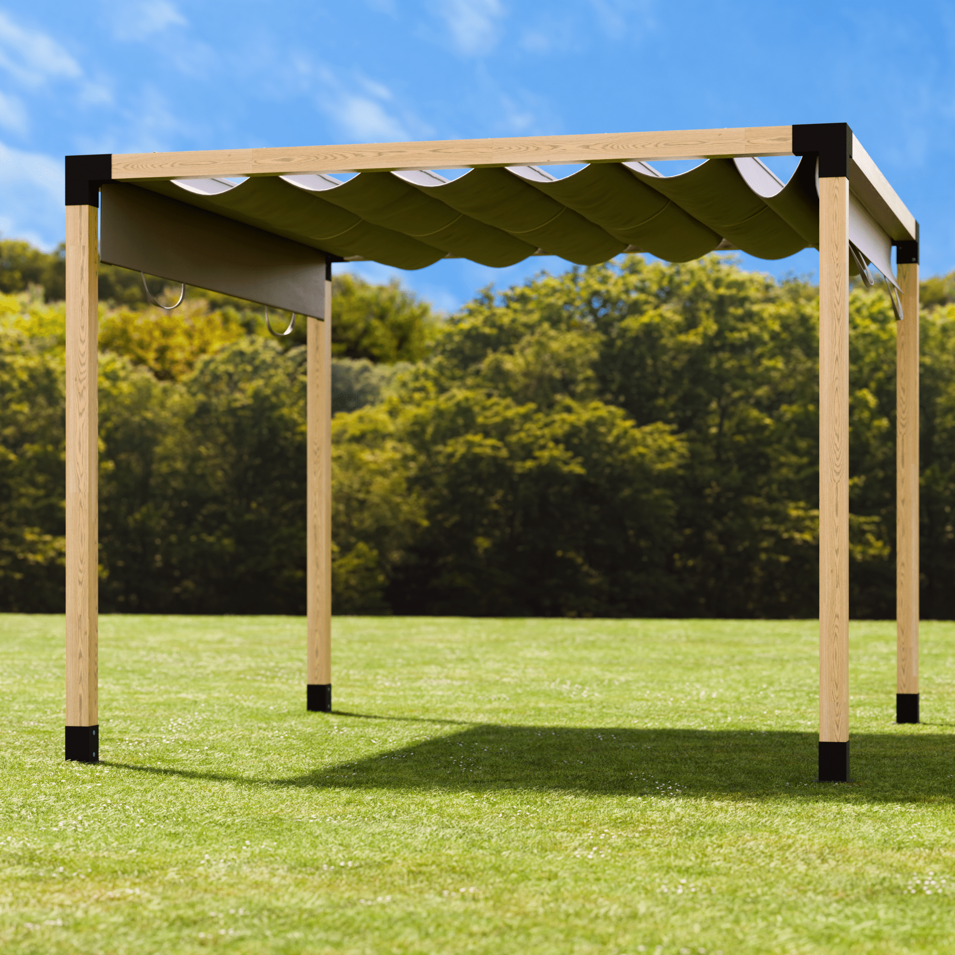 Copertura a pergola autoportante con tetto scorrevole in tessuto 3